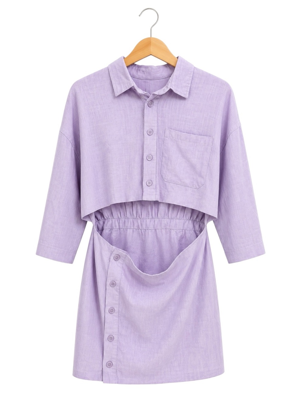 Bardot Lavender Cutout Shirt Dress Linen Blend Button Front US 6 S